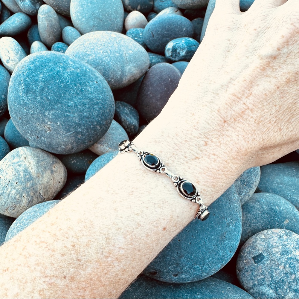 Sundance black onyx BRACELET sterling silver gemstone tennis chain birthstone - Picture 6 of 10
